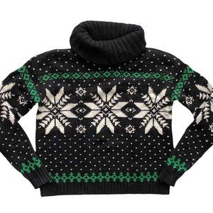 NEW $225 Polo Ralph Lauren Sweater! Black  Snowflake  Cotton Cashmere  Oversized